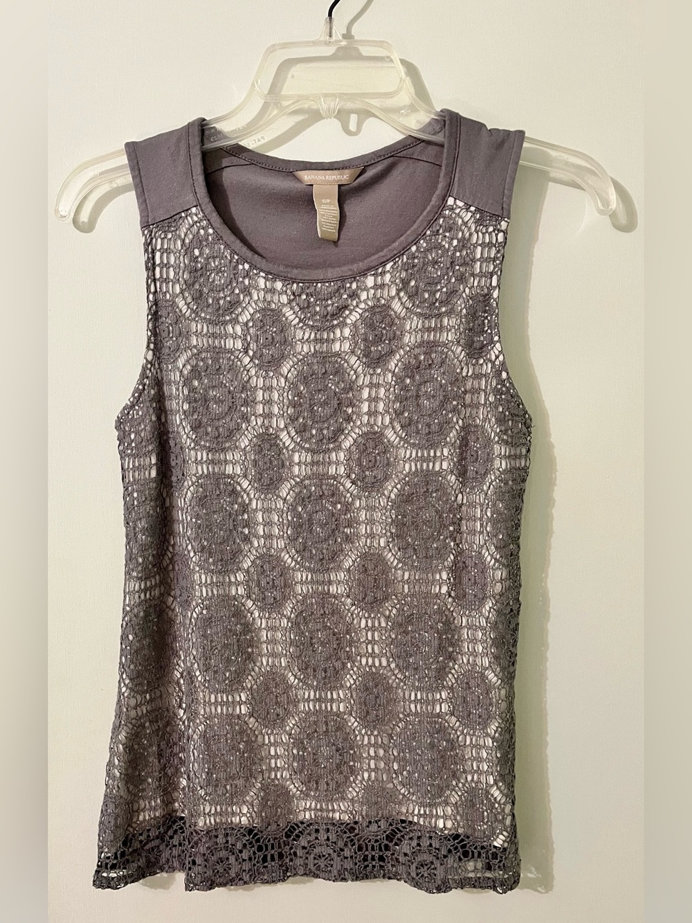Banana Republic Gray Rayon Blend Crochet Lace Tank Top